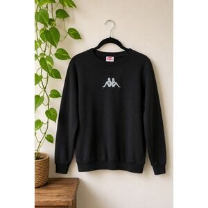 Kappa Black Crewneck Sweatshirt Silver Embroidered Omni Logo Back Graphic Mens M